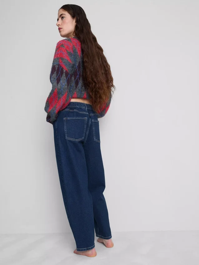 Blugi din denim de bumbac, cu talie înaltă și croi conic Blugi din denim de bumbac, cu talie înaltă și croi conic
