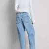 Blugi din denim de bumbac, cu talie înaltă și croi conic Blugi din denim de bumbac, cu talie înaltă și croi conic