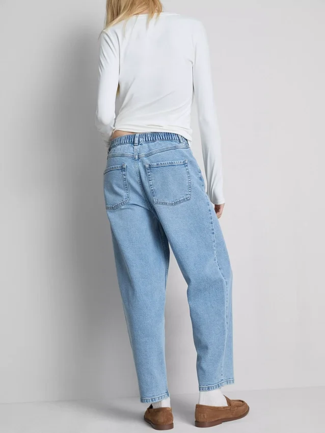 Blugi din denim de bumbac, cu talie înaltă și croi conic Blugi din denim de bumbac, cu talie înaltă și croi conic
