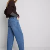 Blugi din denim de bumbac, cu talie înaltă și croi conic Blugi din denim de bumbac, cu talie înaltă și croi conic
