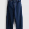 Blugi din denim de bumbac, cu talie înaltă și croi conic Blugi din denim de bumbac, cu talie înaltă și croi conic