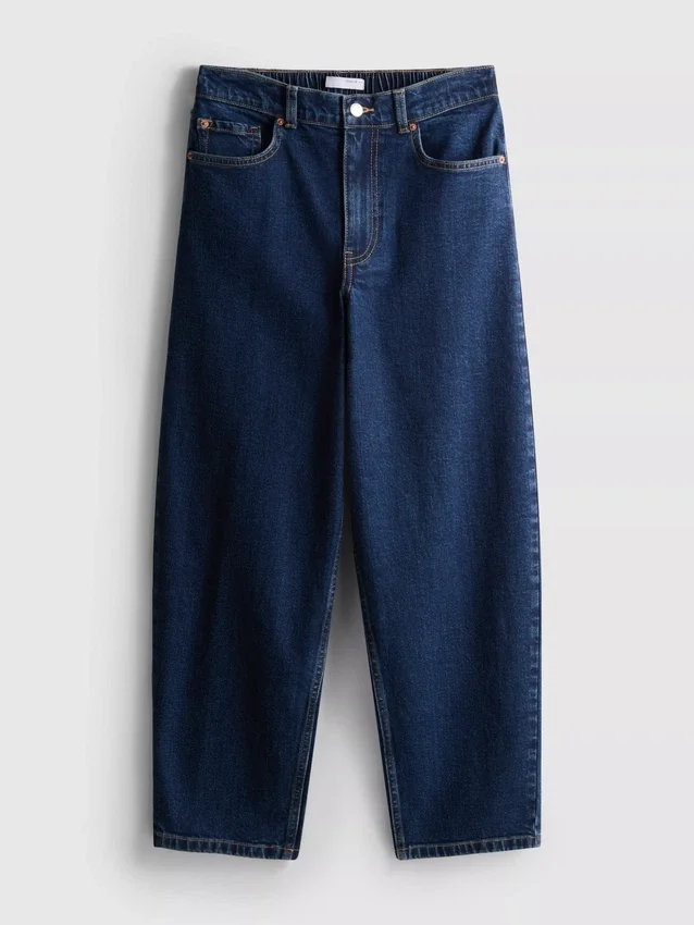 Blugi din denim de bumbac, cu talie înaltă și croi conic Blugi din denim de bumbac, cu talie înaltă și croi conic