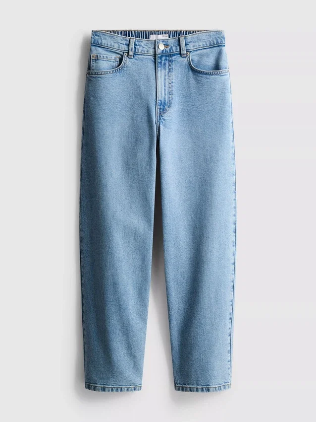 Blugi din denim de bumbac, cu talie înaltă și croi conic Blugi din denim de bumbac, cu talie înaltă și croi conic