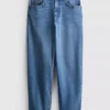 Blugi din denim de bumbac, cu talie înaltă și croi conic Blugi din denim de bumbac, cu talie înaltă și croi conic