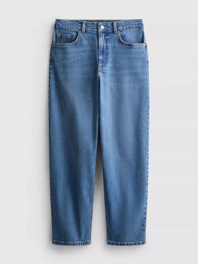 Blugi din denim de bumbac, cu talie înaltă și croi conic Blugi din denim de bumbac, cu talie înaltă și croi conic