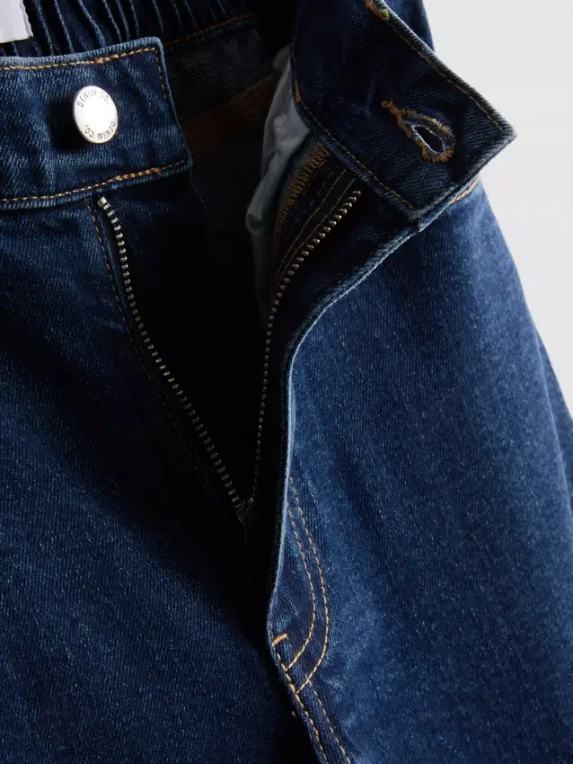 Blugi din denim de bumbac, cu talie înaltă și croi conic Blugi din denim de bumbac, cu talie înaltă și croi conic