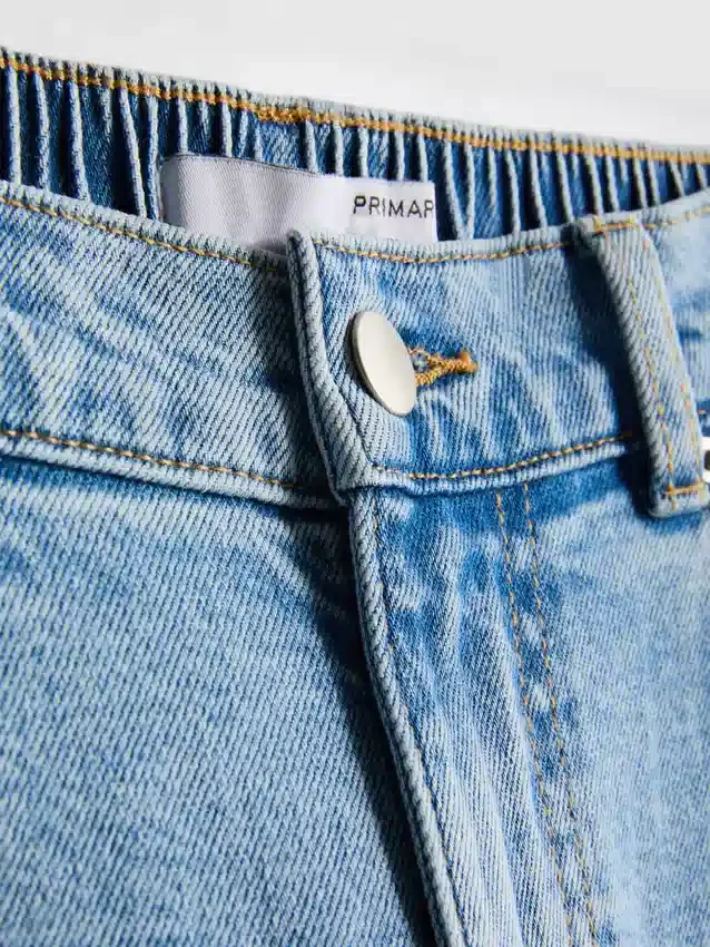Blugi din denim de bumbac, cu talie înaltă și croi conic Blugi din denim de bumbac, cu talie înaltă și croi conic
