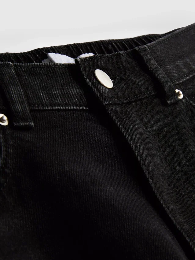 Blugi din denim de bumbac, cu talie înaltă și croi conic Blugi din denim de bumbac, cu talie înaltă și croi conic
