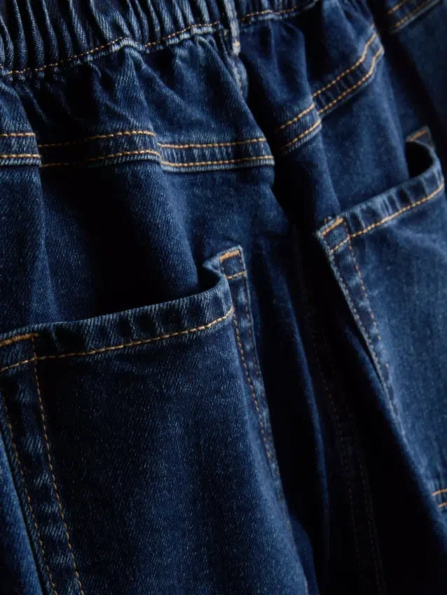 Blugi din denim de bumbac, cu talie înaltă și croi conic Blugi din denim de bumbac, cu talie înaltă și croi conic