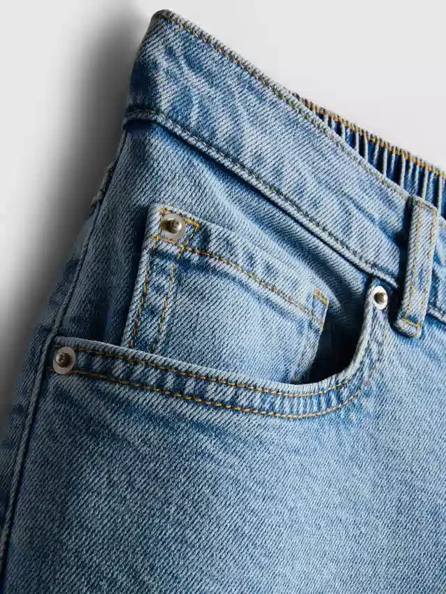 Blugi din denim de bumbac, cu talie înaltă și croi conic Blugi din denim de bumbac, cu talie înaltă și croi conic