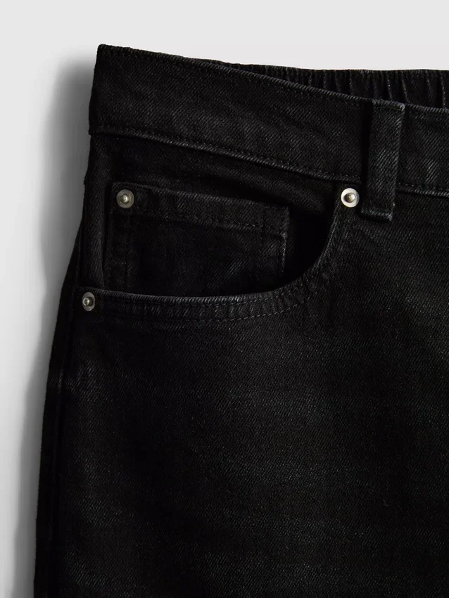 Blugi din denim de bumbac, cu talie înaltă și croi conic Blugi din denim de bumbac, cu talie înaltă și croi conic