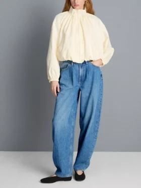 Blugi din denim de bumbac de calitate superioară, cu croi evazat