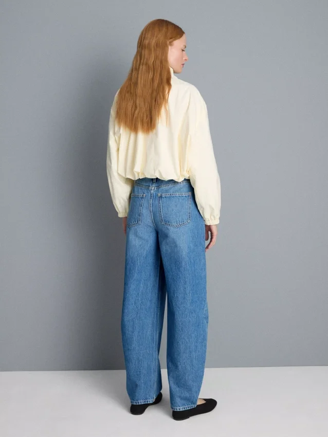 Blugi din denim de bumbac de calitate superioară, cu croi evazat Blugi din denim de bumbac de calitate superioară, cu croi evazat