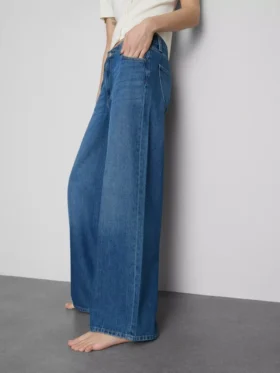 Blugi din denim de bumbac, talie medie, croi larg