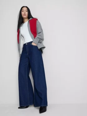 Blugi din denim de bumbac, talie medie, croi larg