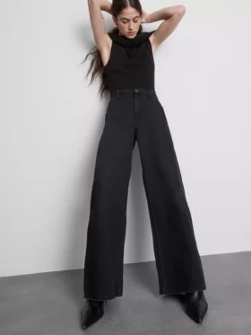 Blugi din denim de bumbac, talie medie, croi larg