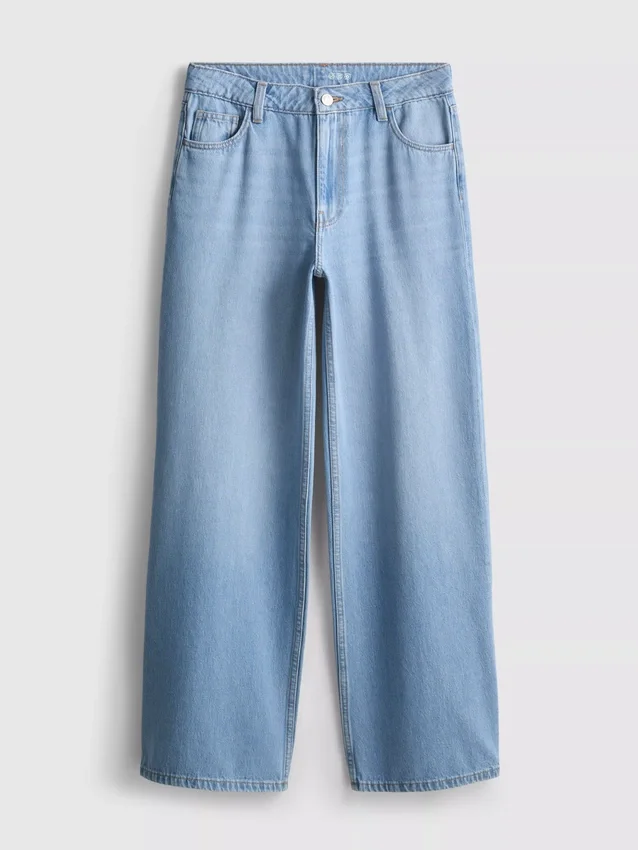 Blugi din denim de bumbac, talie medie, croi larg Blugi din denim de bumbac, talie medie, croi larg