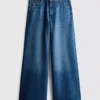 Blugi din denim de bumbac, talie medie, croi larg Blugi din denim de bumbac, talie medie, croi larg