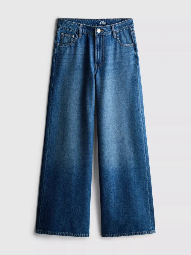 Blugi din denim de bumbac, talie medie, croi larg Blugi din denim de bumbac, talie medie, croi larg