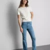 Blugi din denim de bumbac, talie medie, evazați Blugi din denim de bumbac, talie medie, evazați
