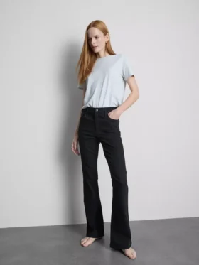Blugi din denim de bumbac, talie medie, evazați