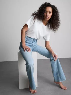 Blugi din denim de bumbac, talie medie, evazați