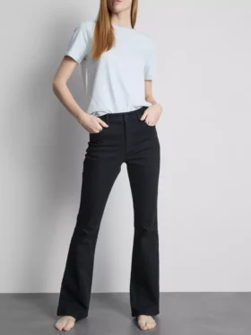 Blugi din denim de bumbac, talie medie, evazați