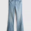 Blugi din denim de bumbac, talie medie, evazați Blugi din denim de bumbac, talie medie, evazați