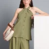 Bluză cu guler halter, texturată, cu nasturi Bluză cu guler halter, texturată, cu nasturi