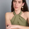 Bluză cu guler halter, texturată, cu nasturi Bluză cu guler halter, texturată, cu nasturi