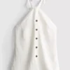 Bluză cu guler halter, texturată, cu nasturi Bluză cu guler halter, texturată, cu nasturi