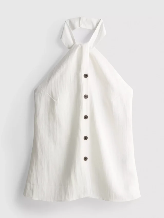 Bluză cu guler halter, texturată, cu nasturi Bluză cu guler halter, texturată, cu nasturi