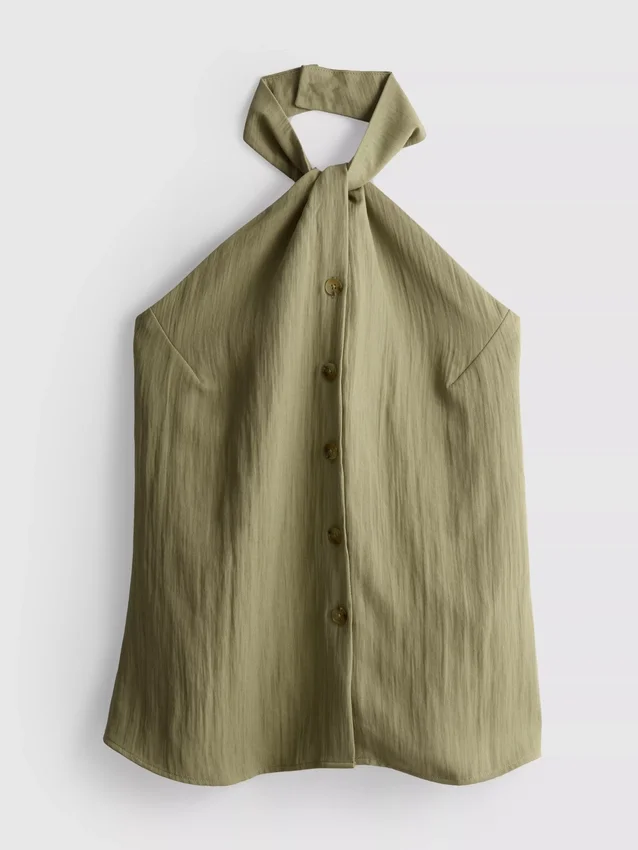 Bluză cu guler halter, texturată, cu nasturi Bluză cu guler halter, texturată, cu nasturi