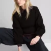 Bluză cu mâneci lungi, guler barcă și pliuri