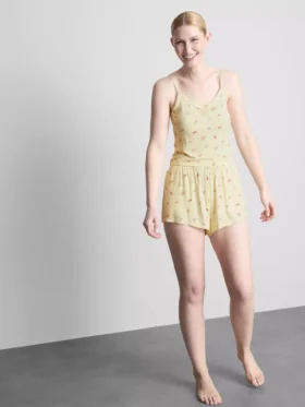 Bluză de pijama cu bretele, cu model floral și nervuri