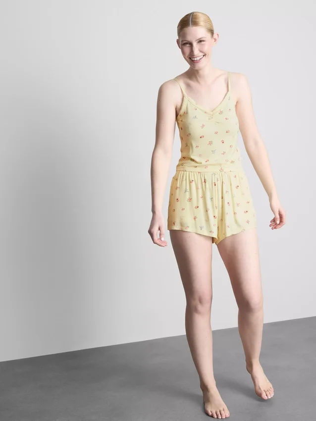 Bluză de pijama cu bretele, cu model floral și nervuri Bluză de pijama cu bretele, cu model floral și nervuri