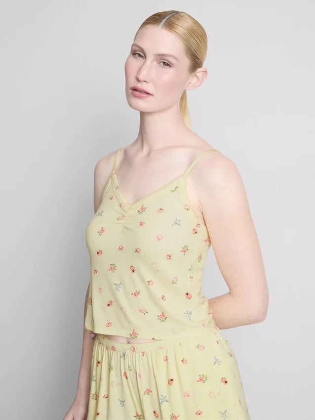 Bluză de pijama cu bretele, cu model floral și nervuri Bluză de pijama cu bretele, cu model floral și nervuri
