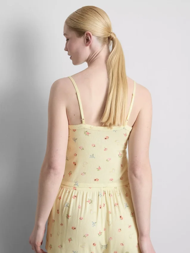 Bluză de pijama cu bretele, cu model floral și nervuri Bluză de pijama cu bretele, cu model floral și nervuri