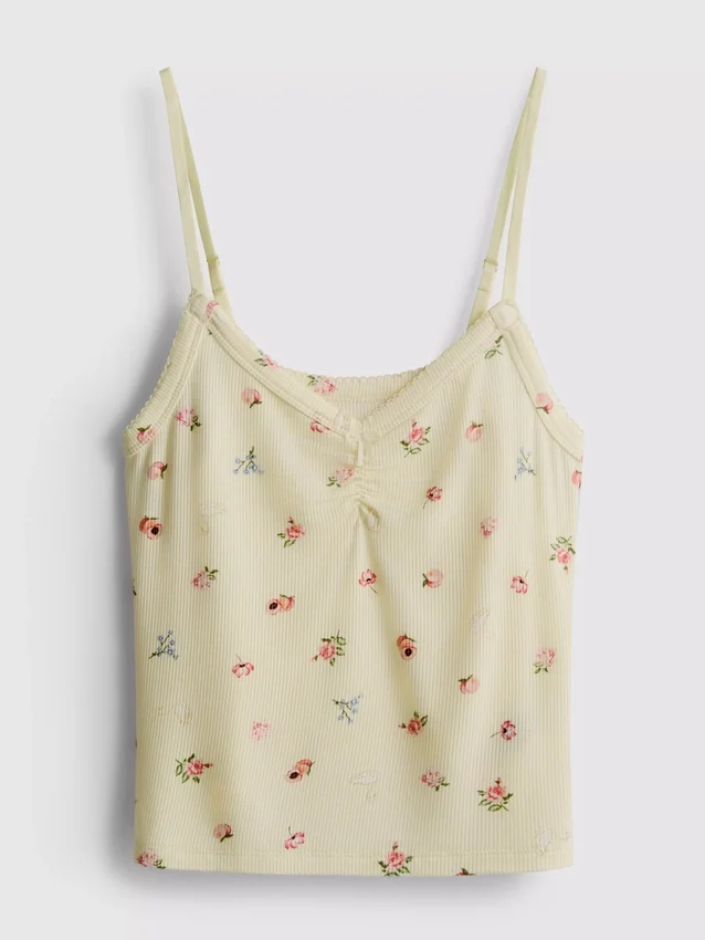 Bluză de pijama cu bretele, cu model floral și nervuri Bluză de pijama cu bretele, cu model floral și nervuri