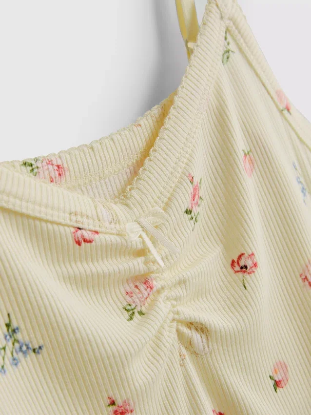 Bluză de pijama cu bretele, cu model floral și nervuri Bluză de pijama cu bretele, cu model floral și nervuri