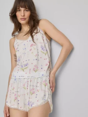 Bluză de pijama cu bretele și imprimeu floral