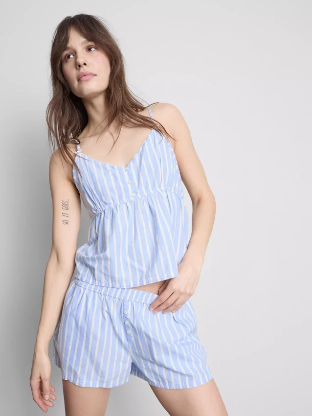Bluză de pijama din bumbac cu dungi Bluză de pijama din bumbac cu dungi
