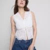 Bluză din bumbac cu broderie și nod în față Bluză din bumbac cu broderie și nod în față