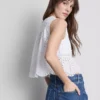 Bluză din bumbac cu broderie și nod în față Bluză din bumbac cu broderie și nod în față