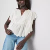 Bluză din bumbac cu mâneci festonate și broderie Bluză din bumbac cu mâneci festonate și broderie