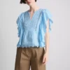Bluză din bumbac cu mâneci festonate și broderie Bluză din bumbac cu mâneci festonate și broderie