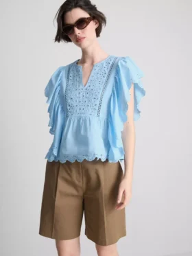 Bluză din bumbac cu mâneci festonate și broderie