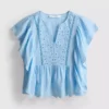 Bluză din bumbac cu mâneci festonate și broderie Bluză din bumbac cu mâneci festonate și broderie