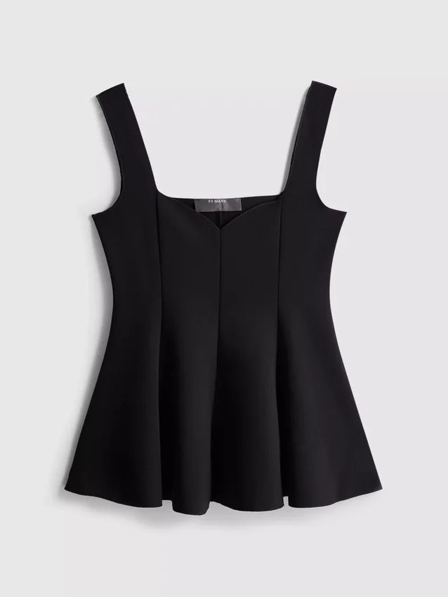 Bluză din crep cu decolteu în formă de inimă și peplum Bluză din crep cu decolteu în formă de inimă și peplum