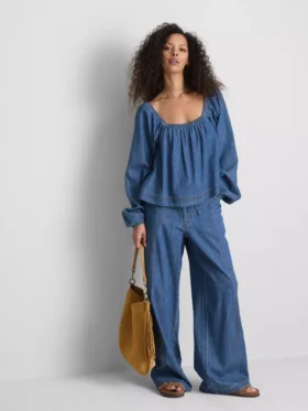 Bluză din denim cu mâneci bufante Paula Echevarría